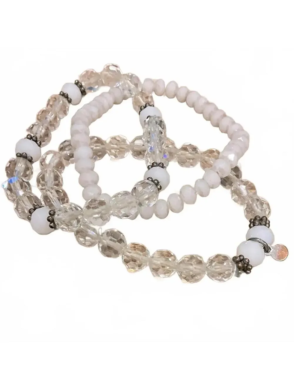 Beaded Stretch White & iridescent bracelet set